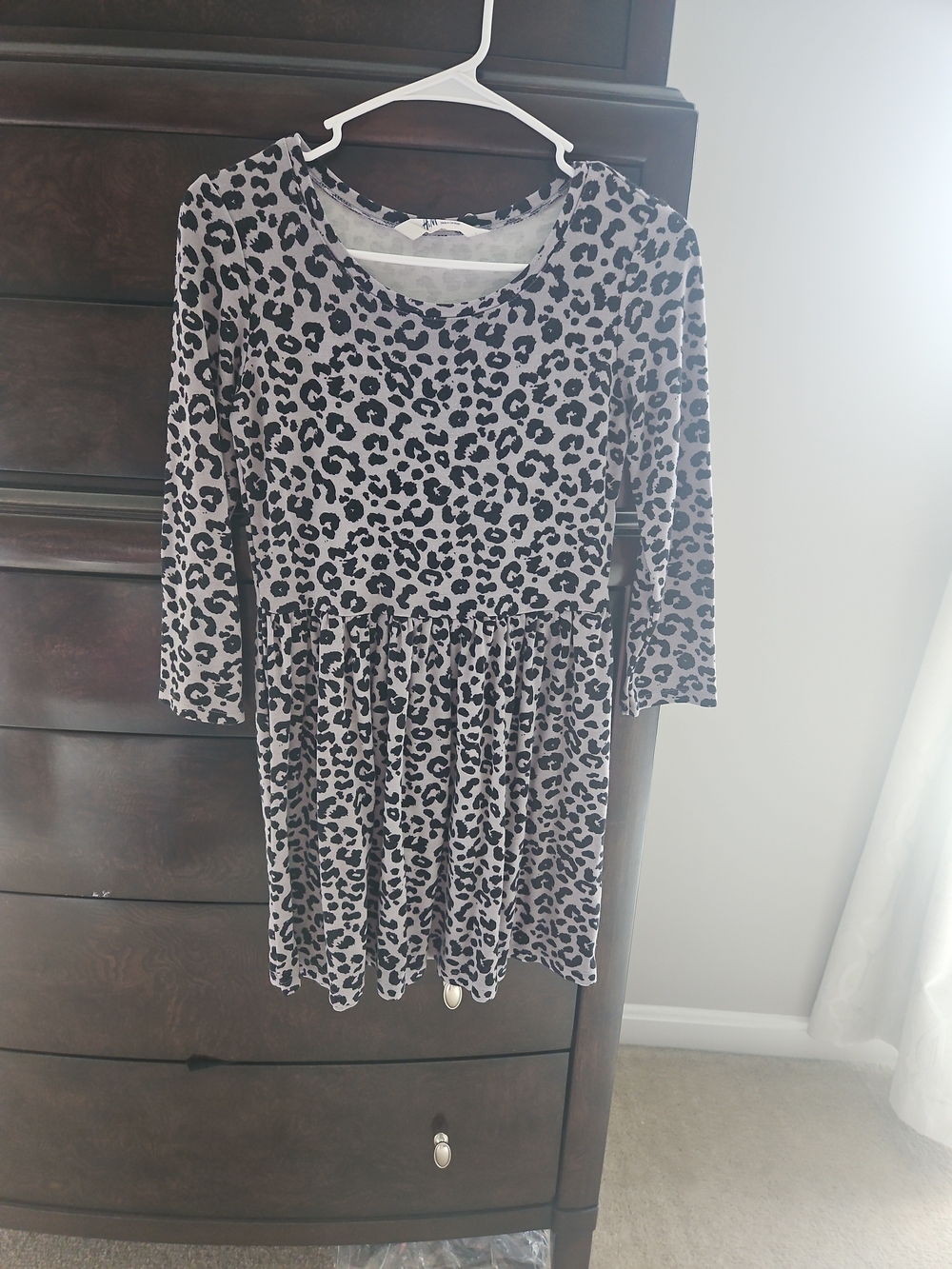 H&M Grey and Black Leopard Print Long Sleeve Dress for Girls